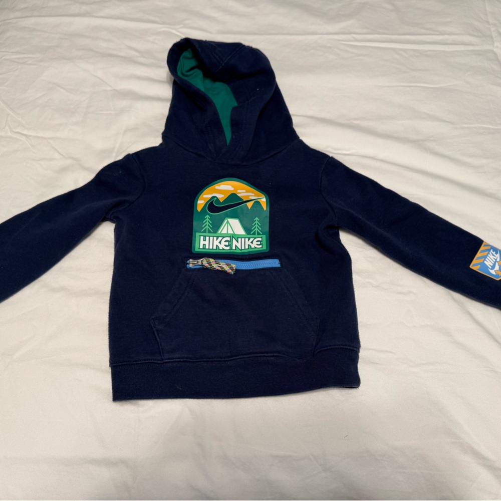 Nike Kids Navy Blue Hoodie with Green Accents
